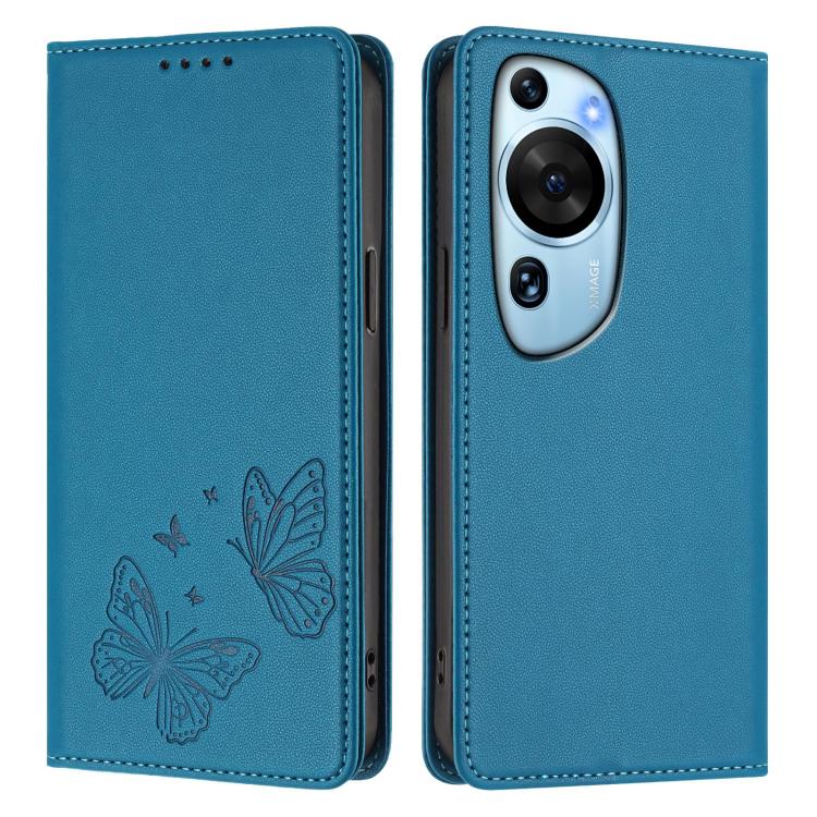 For Huawei P60 Art Strong Magnetic Dual Butterfly RFID Vegan Leather Phone Case