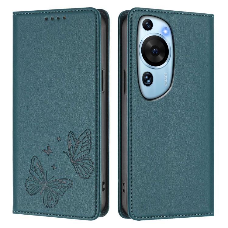 For Huawei P60 Art Strong Magnetic Dual Butterfly RFID Vegan Leather Phone Case