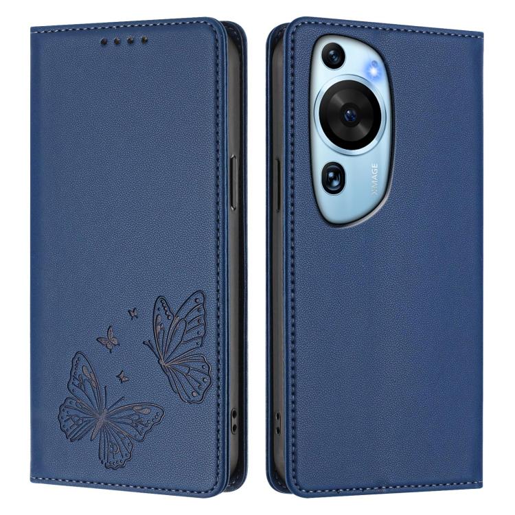 For Huawei P60 Art Strong Magnetic Dual Butterfly RFID Vegan Leather Phone Case