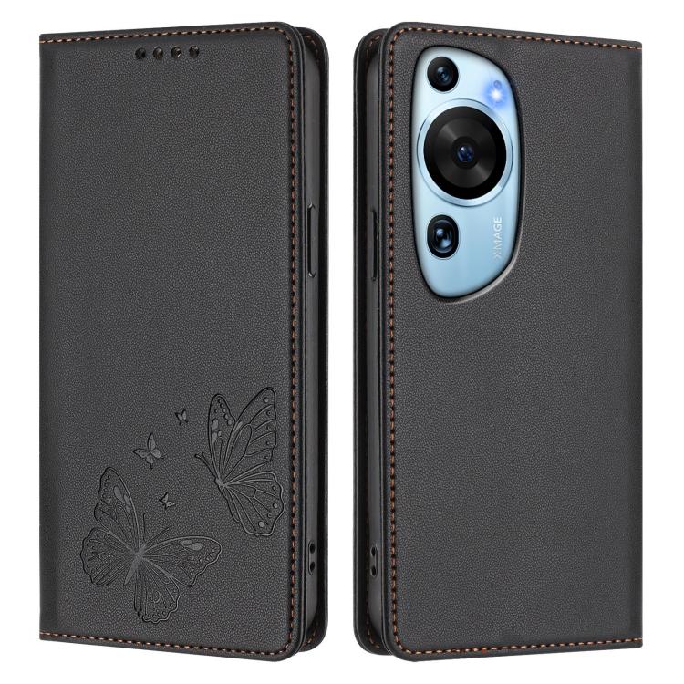 For Huawei P60 Art Strong Magnetic Dual Butterfly RFID Vegan Leather Phone Case