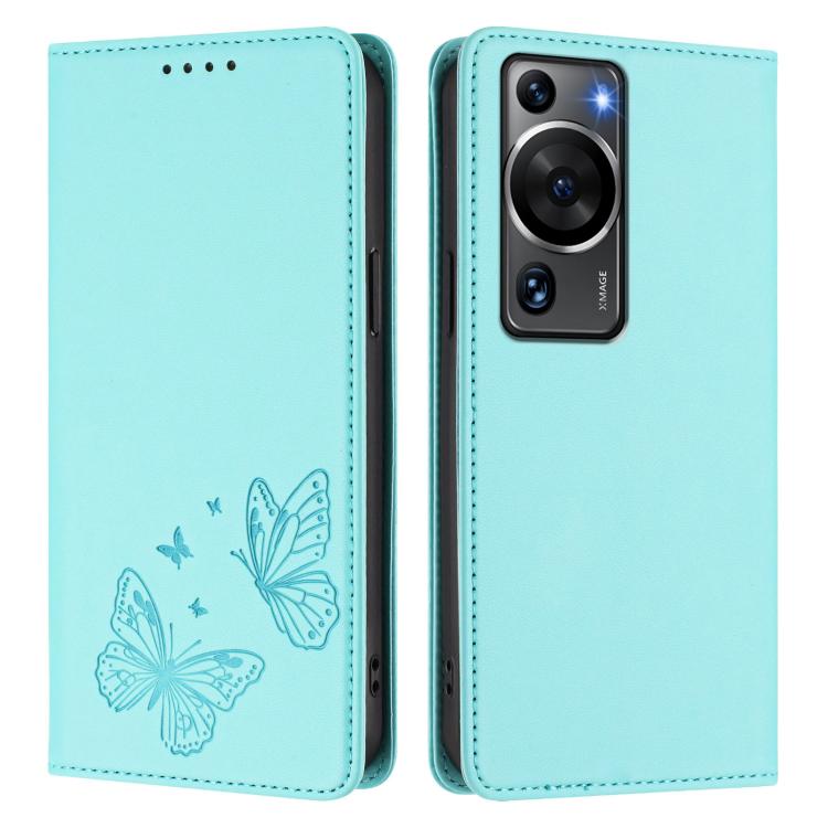 For Huawei P60 / P60 Pro Strong Magnetic Dual Butterfly RFID Vegan Leather Phone Case