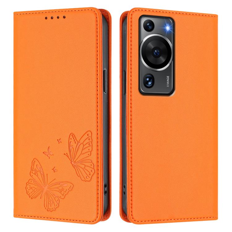 For Huawei P60 / P60 Pro Strong Magnetic Dual Butterfly RFID Vegan Leather Phone Case