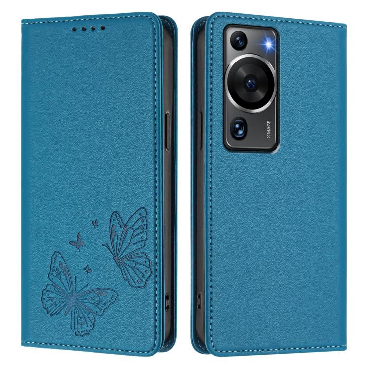 For Huawei P60 / P60 Pro Strong Magnetic Dual Butterfly RFID Vegan Leather Phone Case