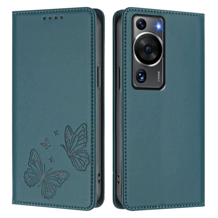 For Huawei P60 / P60 Pro Strong Magnetic Dual Butterfly RFID Vegan Leather Phone Case