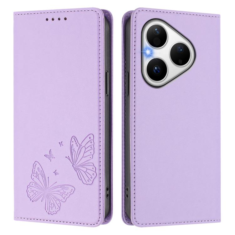 For Huawei Pura 80 Strong Magnetic Dual Butterfly RFID Vegan Leather Phone Case