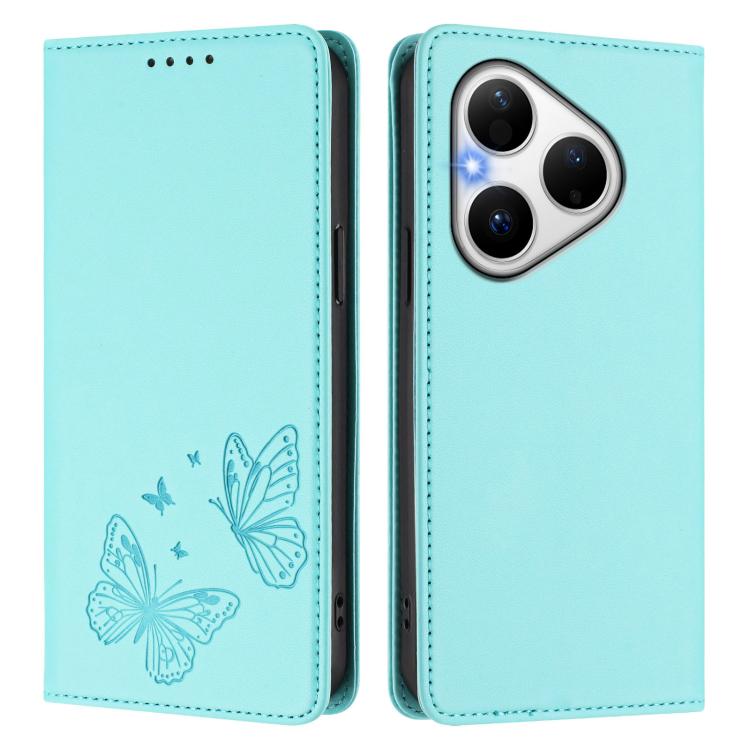For Huawei Pura 80 Strong Magnetic Dual Butterfly RFID Vegan Leather Phone Case