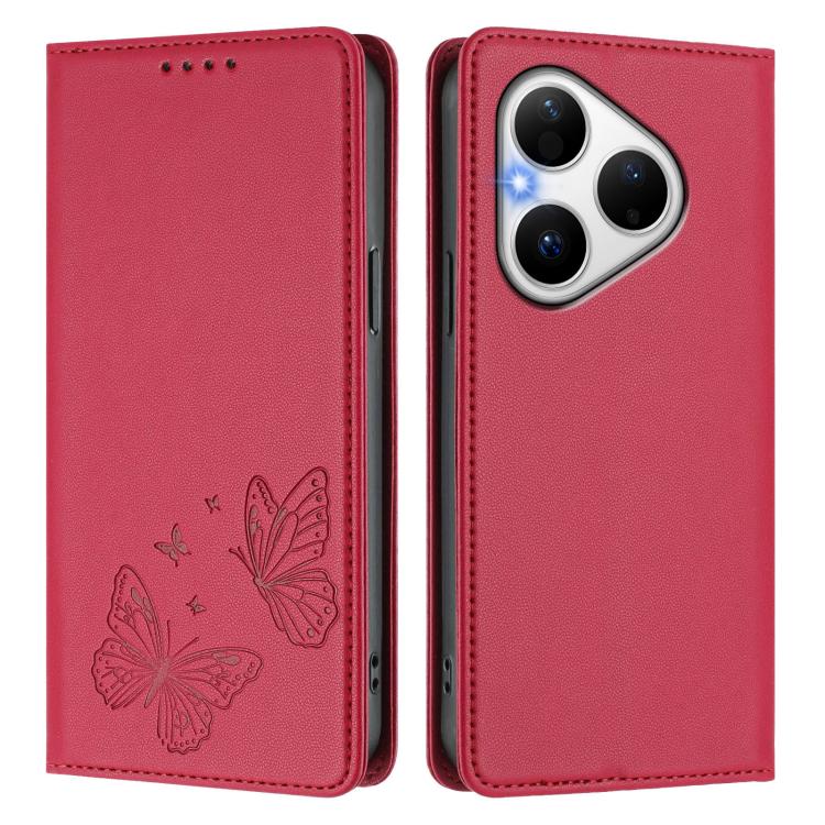 For Huawei Pura 80 Strong Magnetic Dual Butterfly RFID Vegan Leather Phone Case