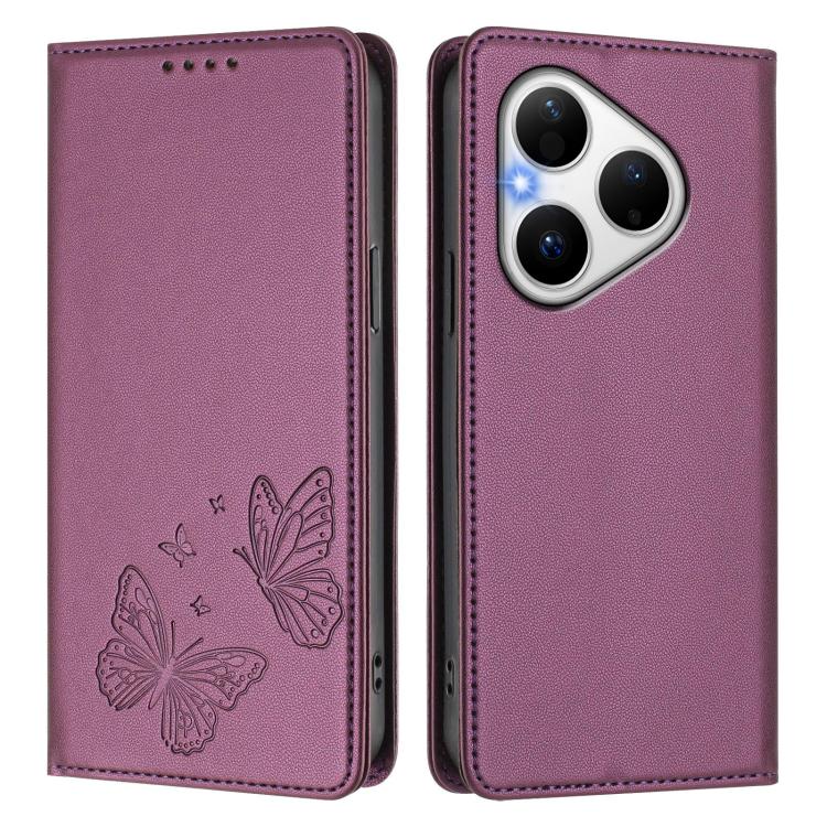 For Huawei Pura 80 Strong Magnetic Dual Butterfly RFID Vegan Leather Phone Case