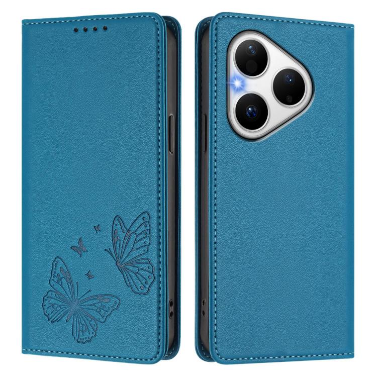 For Huawei Pura 80 Strong Magnetic Dual Butterfly RFID Vegan Leather Phone Case