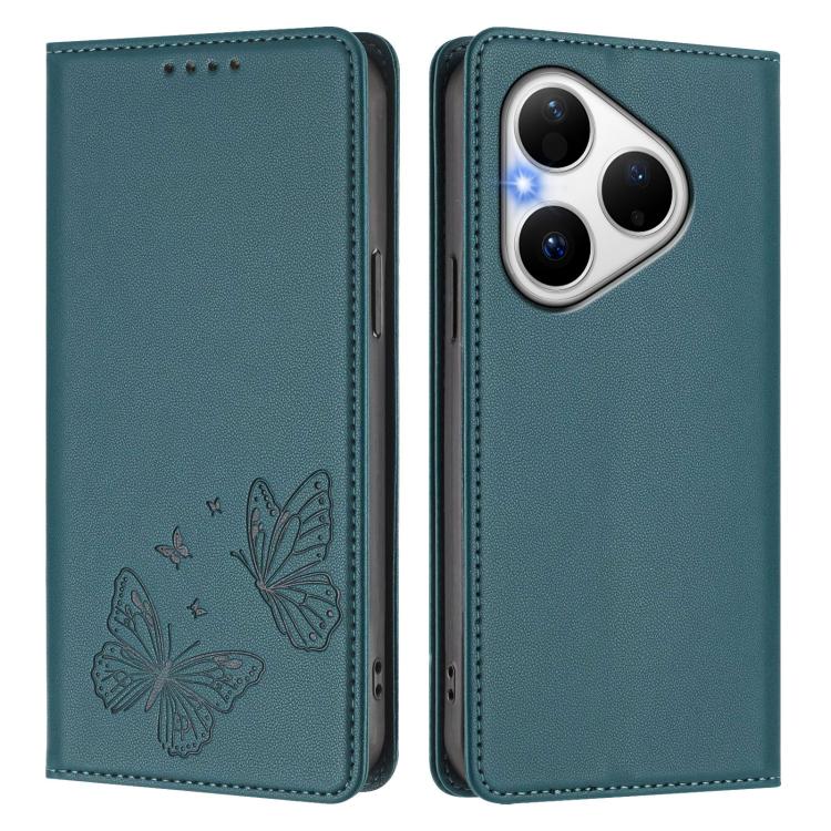 For Huawei Pura 80 Strong Magnetic Dual Butterfly RFID Vegan Leather Phone Case
