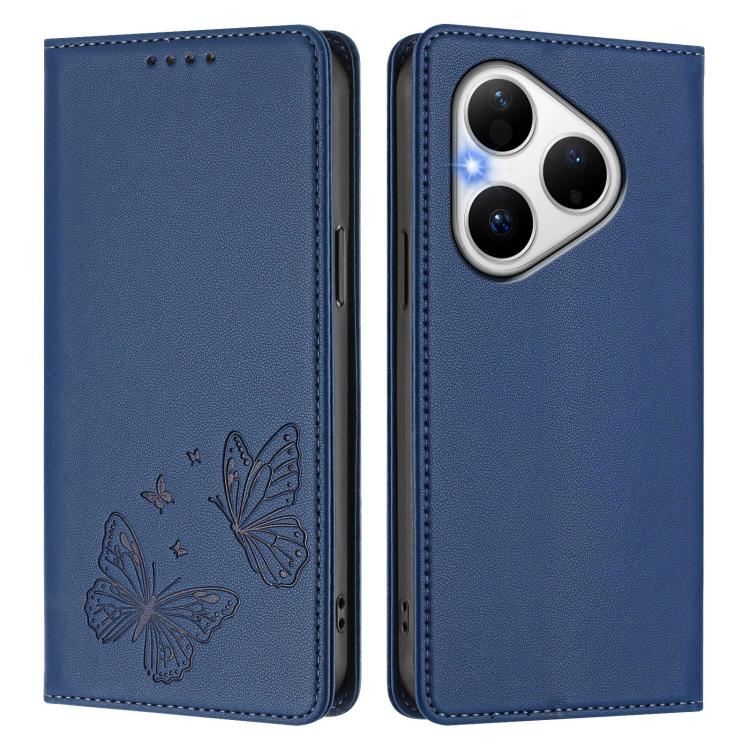 For Huawei Pura 80 Strong Magnetic Dual Butterfly RFID Vegan Leather Phone Case