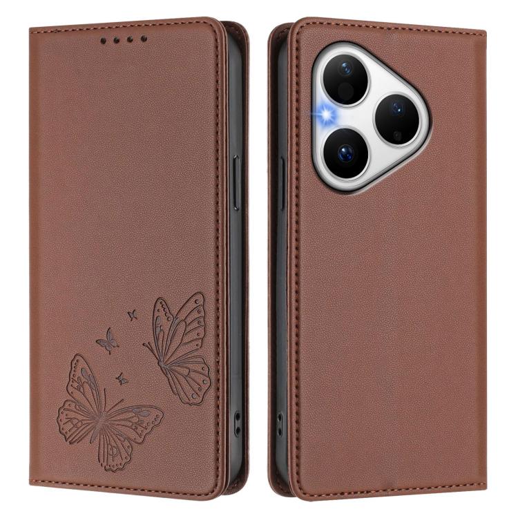 For Huawei Pura 80 Strong Magnetic Dual Butterfly RFID Vegan Leather Phone Case