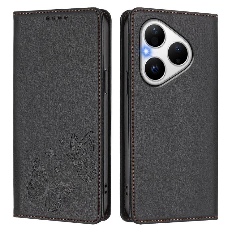 For Huawei Pura 80 Strong Magnetic Dual Butterfly RFID Vegan Leather Phone Case