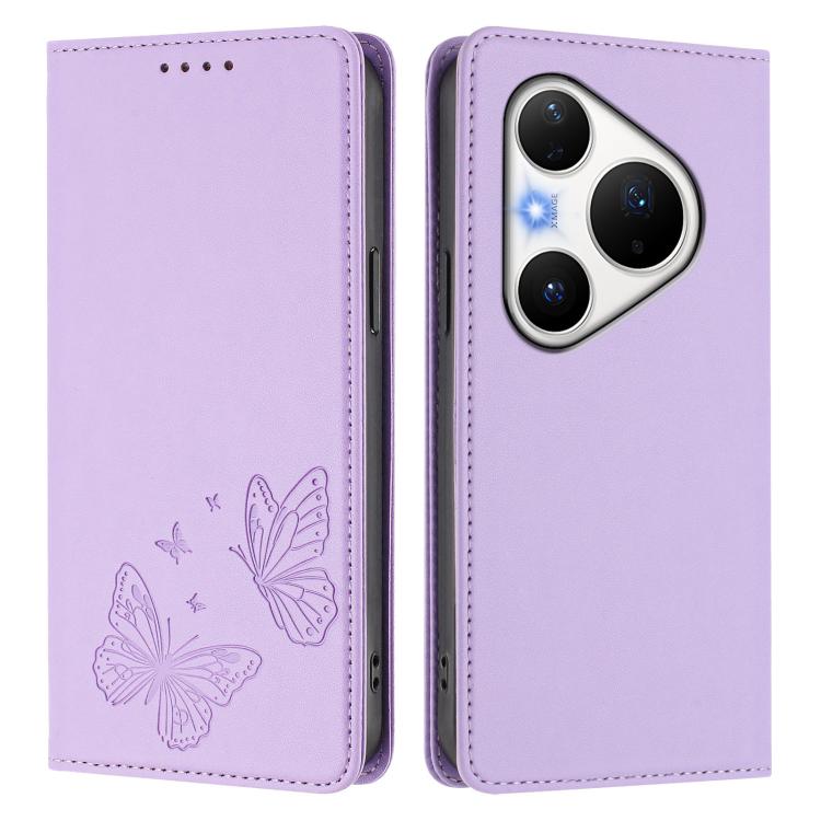 For Huawei Pura 80 Pro / 80 Pro+ Strong Magnetic Dual Butterfly RFID Vegan Leather Phone Case