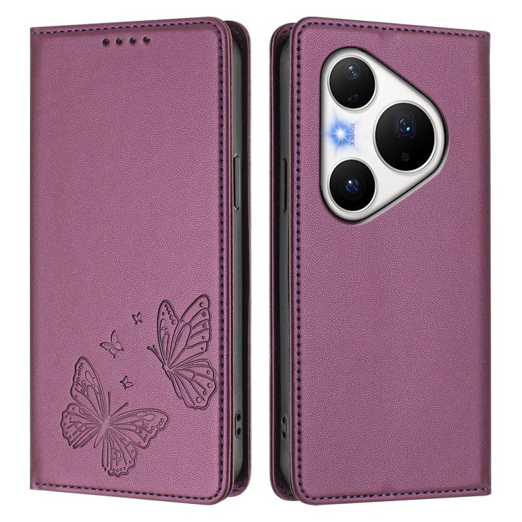 For Huawei Pura 80 Pro / 80 Pro+ Strong Magnetic Dual Butterfly RFID Vegan Leather Phone Case