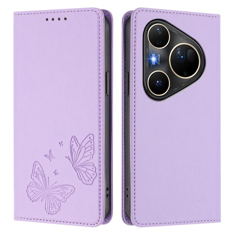 For Huawei Pura 80 Ultra Strong Magnetic Dual Butterfly RFID Vegan Leather Phone Case