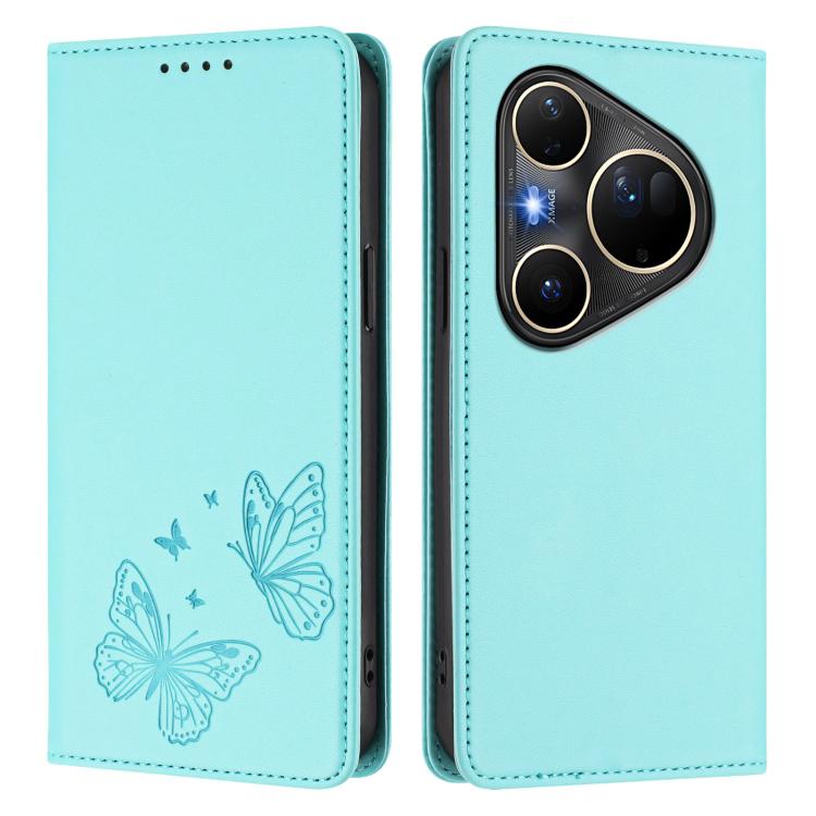 For Huawei Pura 80 Ultra Strong Magnetic Dual Butterfly RFID Vegan Leather Phone Case
