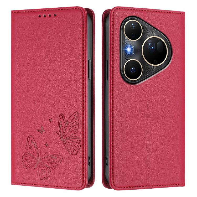For Huawei Pura 80 Ultra Strong Magnetic Dual Butterfly RFID Vegan Leather Phone Case