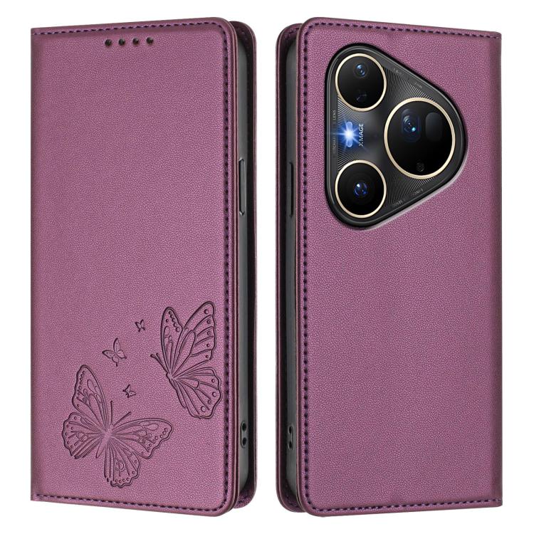 For Huawei Pura 80 Ultra Strong Magnetic Dual Butterfly RFID Vegan Leather Phone Case