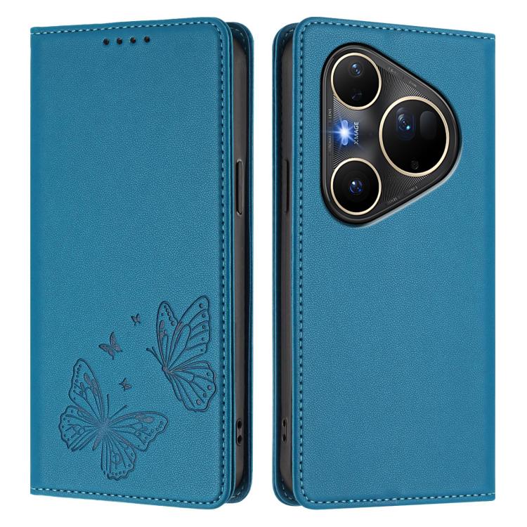 For Huawei Pura 80 Ultra Strong Magnetic Dual Butterfly RFID Vegan Leather Phone Case