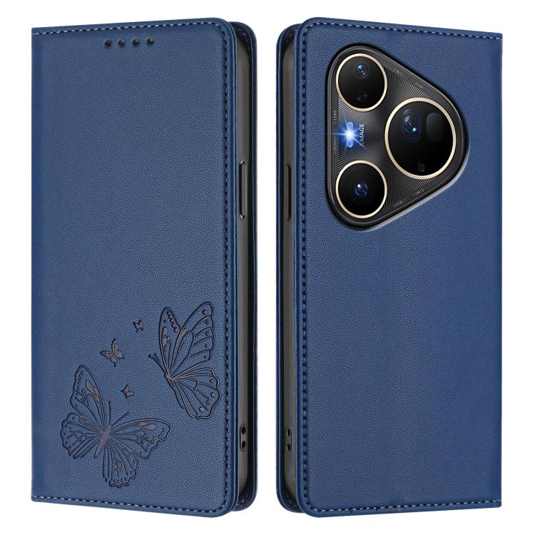 For Huawei Pura 80 Ultra Strong Magnetic Dual Butterfly RFID Vegan Leather Phone Case