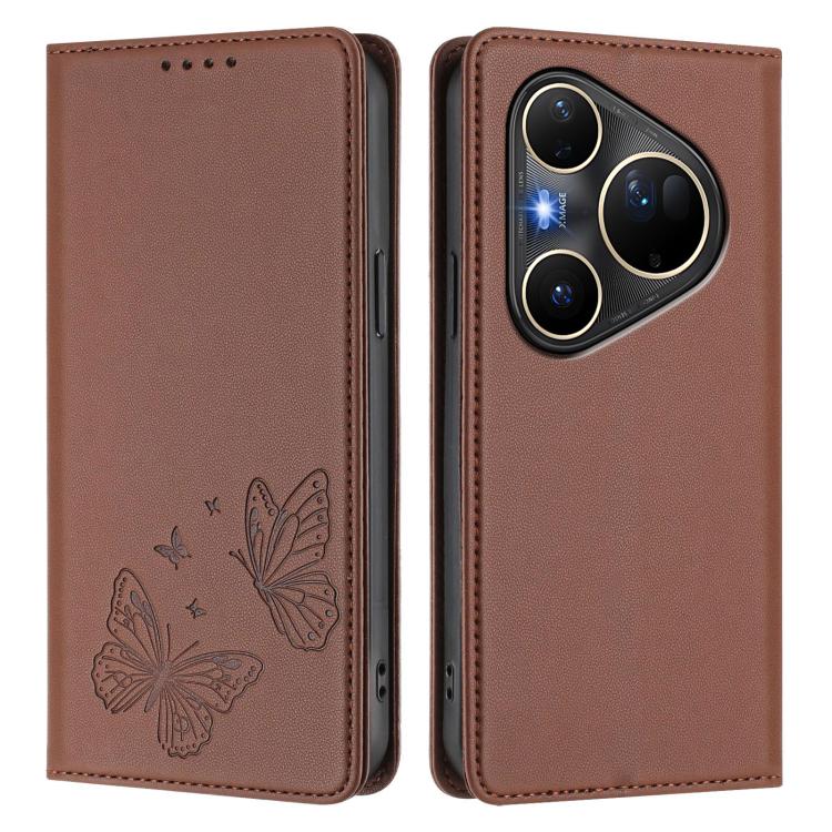 For Huawei Pura 80 Ultra Strong Magnetic Dual Butterfly RFID Vegan Leather Phone Case