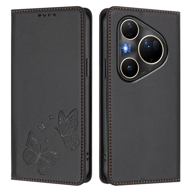 For Huawei Pura 80 Ultra Strong Magnetic Dual Butterfly RFID Vegan Leather Phone Case