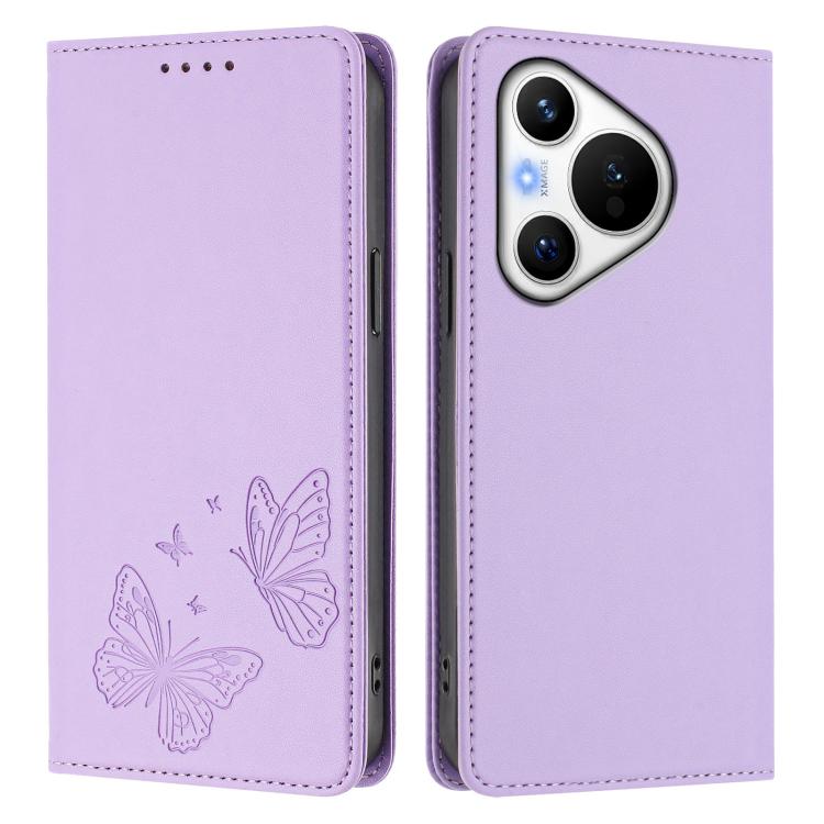 For Huawei Pura 70 Strong Magnetic Dual Butterfly RFID Vegan Leather Phone Case
