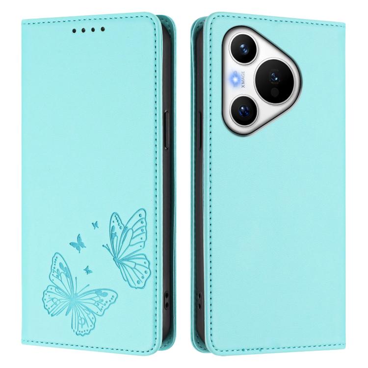 For Huawei Pura 70 Strong Magnetic Dual Butterfly RFID Vegan Leather Phone Case