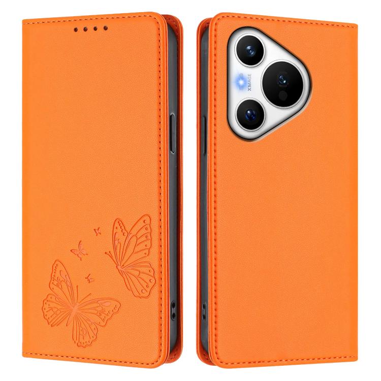For Huawei Pura 70 Strong Magnetic Dual Butterfly RFID Vegan Leather Phone Case