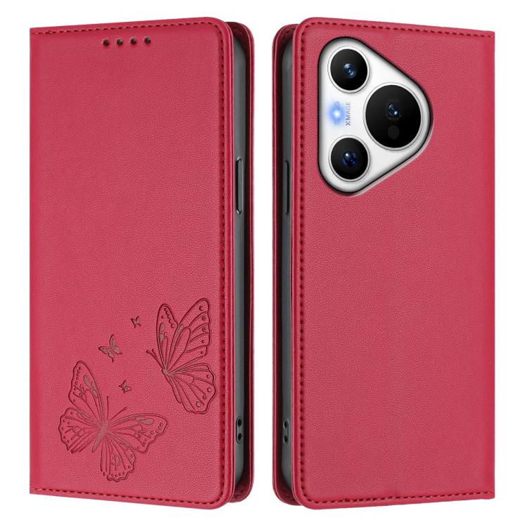 For Huawei Pura 70 Strong Magnetic Dual Butterfly RFID Vegan Leather Phone Case