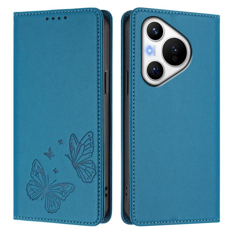 For Huawei Pura 70 Strong Magnetic Dual Butterfly RFID Vegan Leather Phone Case