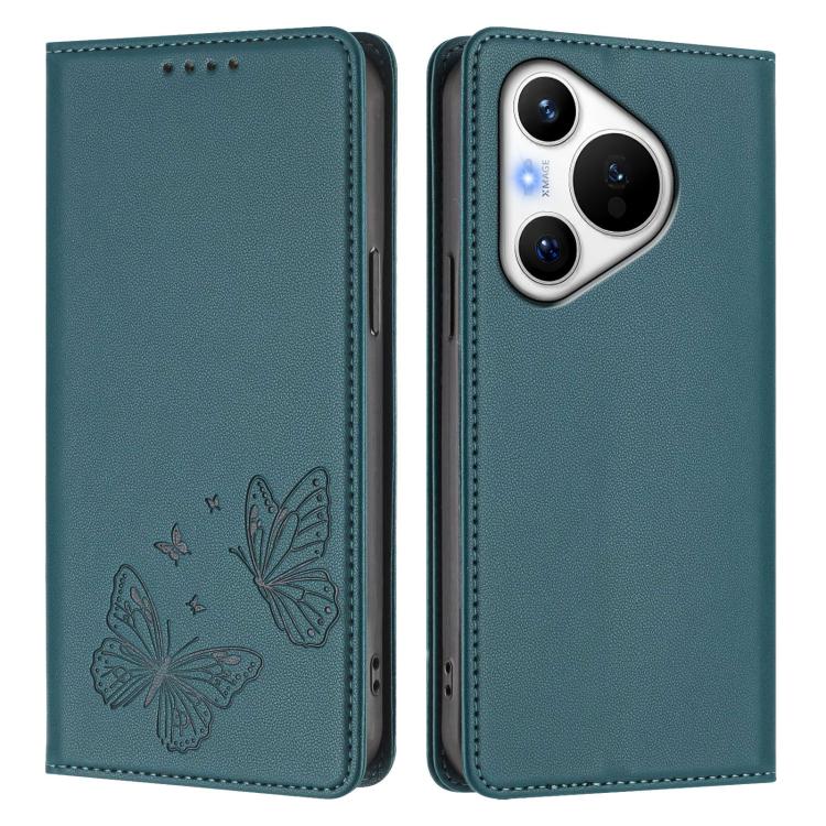 For Huawei Pura 70 Strong Magnetic Dual Butterfly RFID Vegan Leather Phone Case