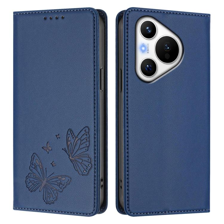 For Huawei Pura 70 Strong Magnetic Dual Butterfly RFID Vegan Leather Phone Case