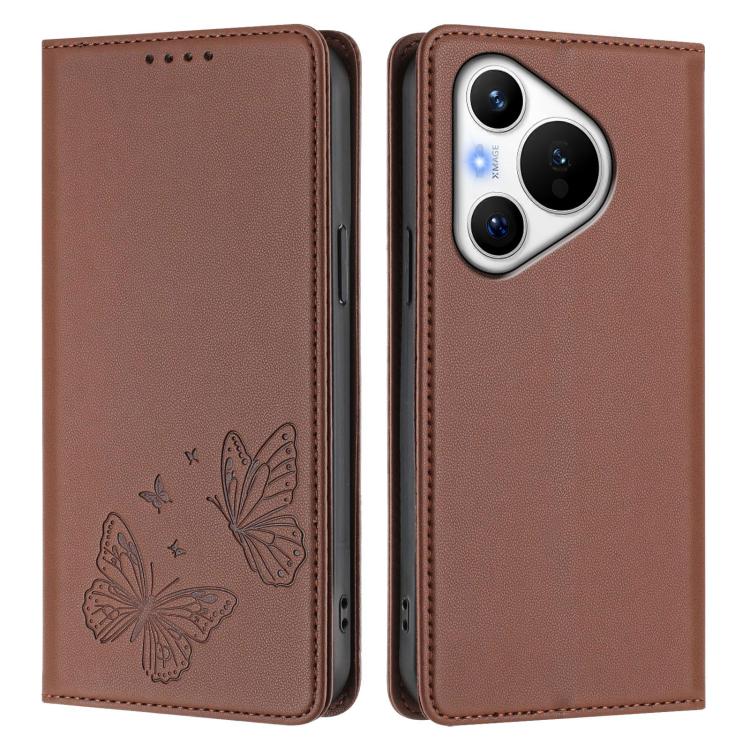 For Huawei Pura 70 Strong Magnetic Dual Butterfly RFID Vegan Leather Phone Case