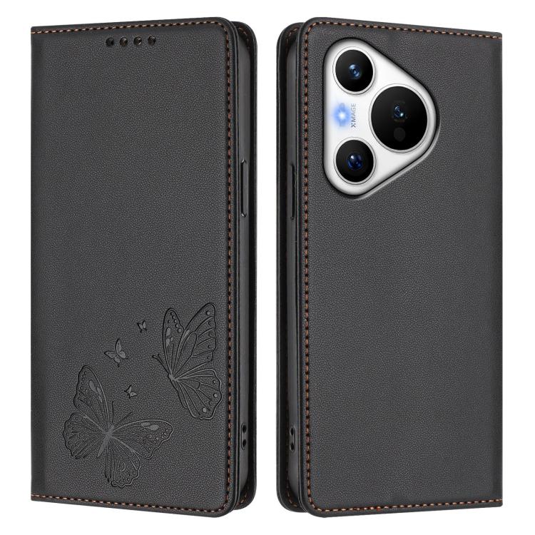 For Huawei Pura 70 Strong Magnetic Dual Butterfly RFID Vegan Leather Phone Case