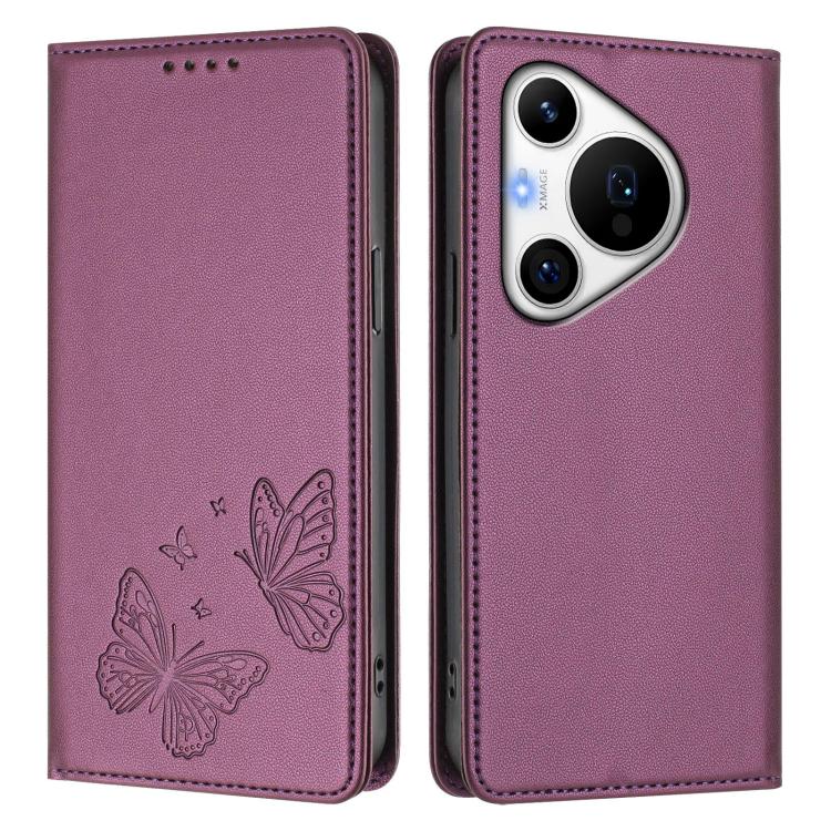 For Huawei Pura 70 Pro / 70 Pro+ Strong Magnetic Dual Butterfly RFID Vegan Leather Phone Case