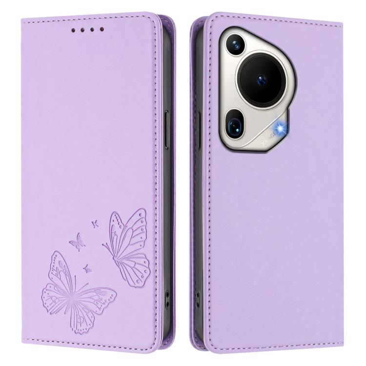 For Huawei Pura 70 Ultra Strong Magnetic Dual Butterfly RFID Vegan Leather Phone Case