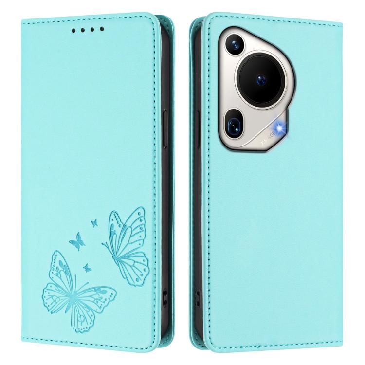 For Huawei Pura 70 Ultra Strong Magnetic Dual Butterfly RFID Vegan Leather Phone Case