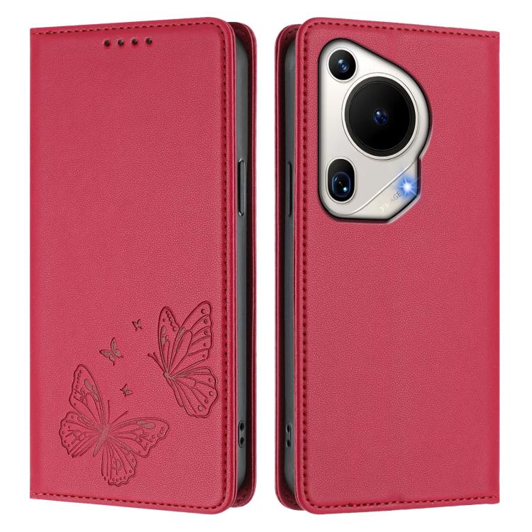 For Huawei Pura 70 Ultra Strong Magnetic Dual Butterfly RFID Vegan Leather Phone Case
