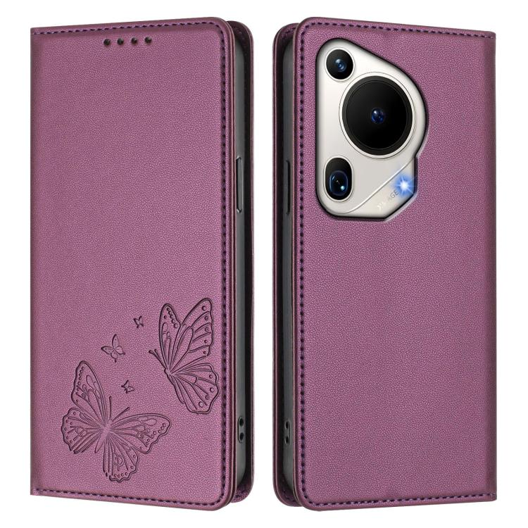 For Huawei Pura 70 Ultra Strong Magnetic Dual Butterfly RFID Vegan Leather Phone Case