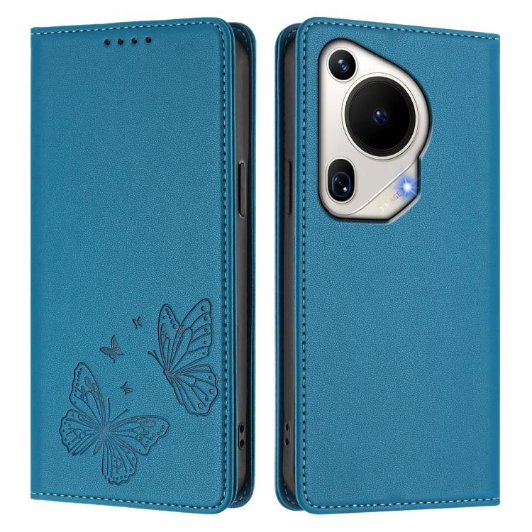 For Huawei Pura 70 Ultra Strong Magnetic Dual Butterfly RFID Vegan Leather Phone Case