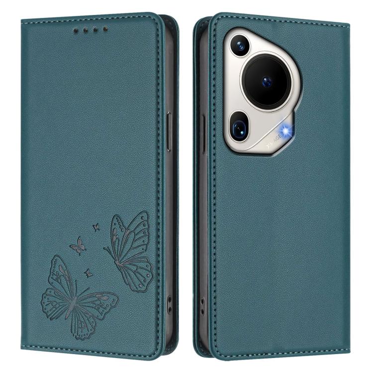 For Huawei Pura 70 Ultra Strong Magnetic Dual Butterfly RFID Vegan Leather Phone Case