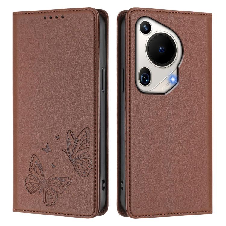 For Huawei Pura 70 Ultra Strong Magnetic Dual Butterfly RFID Vegan Leather Phone Case