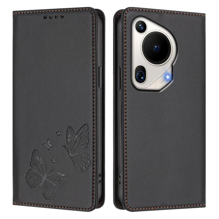 For Huawei Pura 70 Ultra Strong Magnetic Dual Butterfly RFID Vegan Leather Phone Case