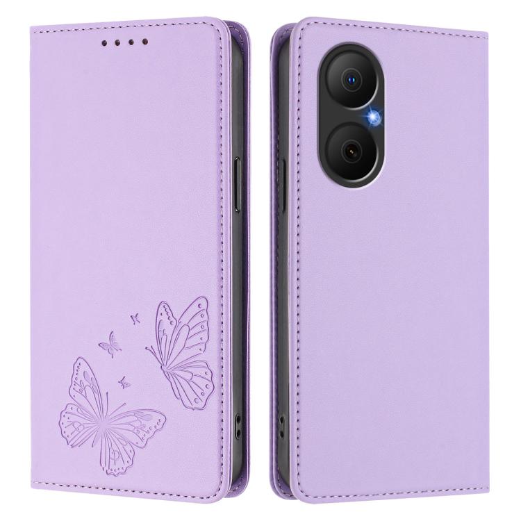 For Huawei nova Y73 / Enjoy 80 4G Strong Magnetic Dual Butterfly RFID Vegan Leather Phone Case
