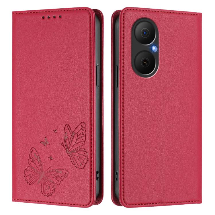 For Huawei nova Y73 / Enjoy 80 4G Strong Magnetic Dual Butterfly RFID Vegan Leather Phone Case