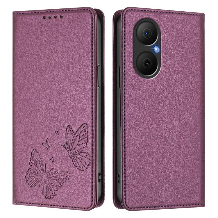 For Huawei nova Y73 / Enjoy 80 4G Strong Magnetic Dual Butterfly RFID Vegan Leather Phone Case