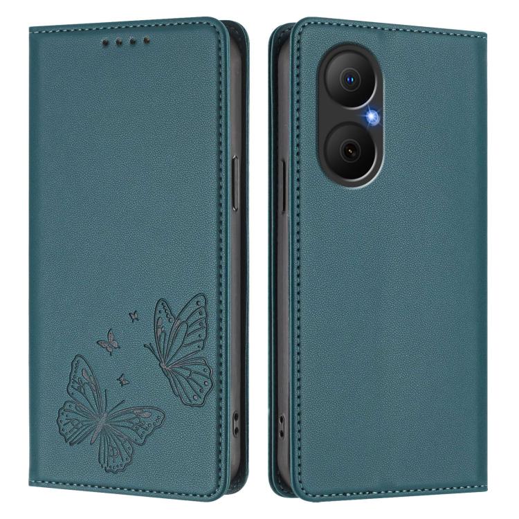 For Huawei nova Y73 / Enjoy 80 4G Strong Magnetic Dual Butterfly RFID Vegan Leather Phone Case