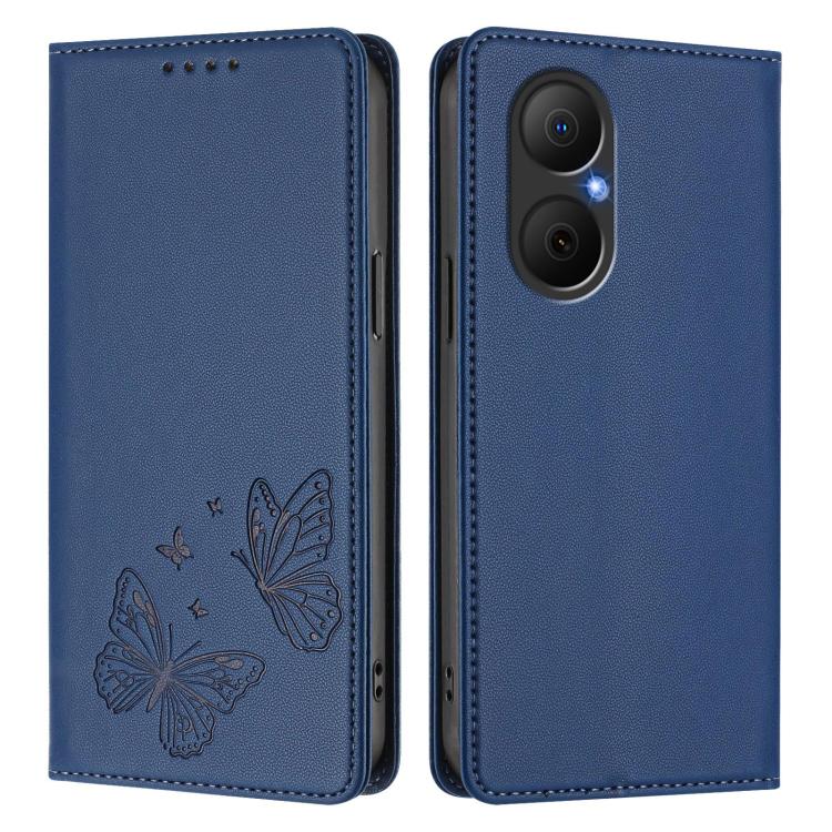 For Huawei nova Y73 / Enjoy 80 4G Strong Magnetic Dual Butterfly RFID Vegan Leather Phone Case